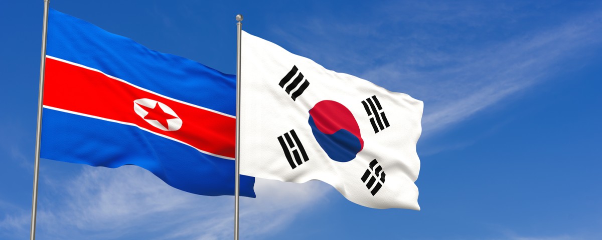 south korea and north korea flag side by side